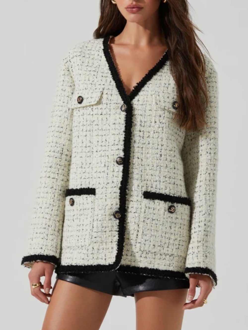 NEW - ASTR White Tweed Jacket with Black Trim